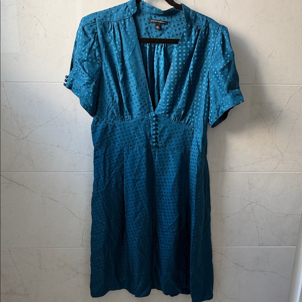 Banana Republic Teal Dot V-Neck Midi Dress